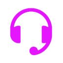 A bright magenta icon of a headset with a microphone, shown on a white background, represents Latino IPTV support.